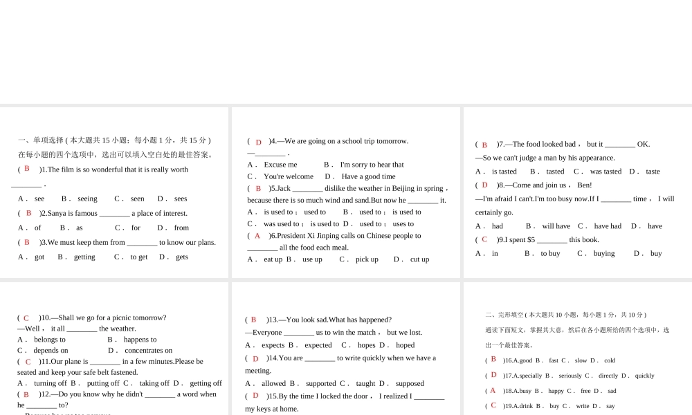 安徽省亳州市谯城区城父镇九年级英语全册 Unit 10 You’re supposed to shake hands习题课件 （新版）人教新目标版-（新版）人教新目标版初中九年级全册英语课件