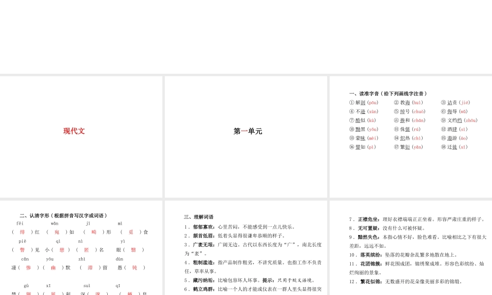 （临沂专版）中考语文 第一部分 系统复习 成绩基石 八下 现代文课件-人教版初中九年级全册语文课件