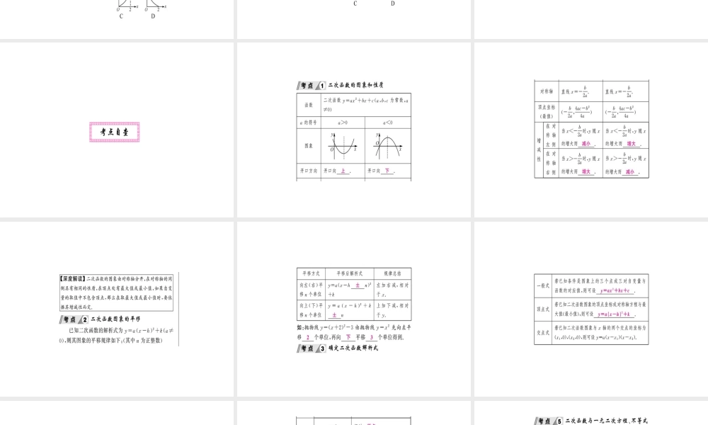 安徽省中考数学 第一轮 考点系统复习 第三单元 函数 第12讲 二次函数 第1课时 二次函数的图象和性质（讲本练本）课件-人教级全册数学课件