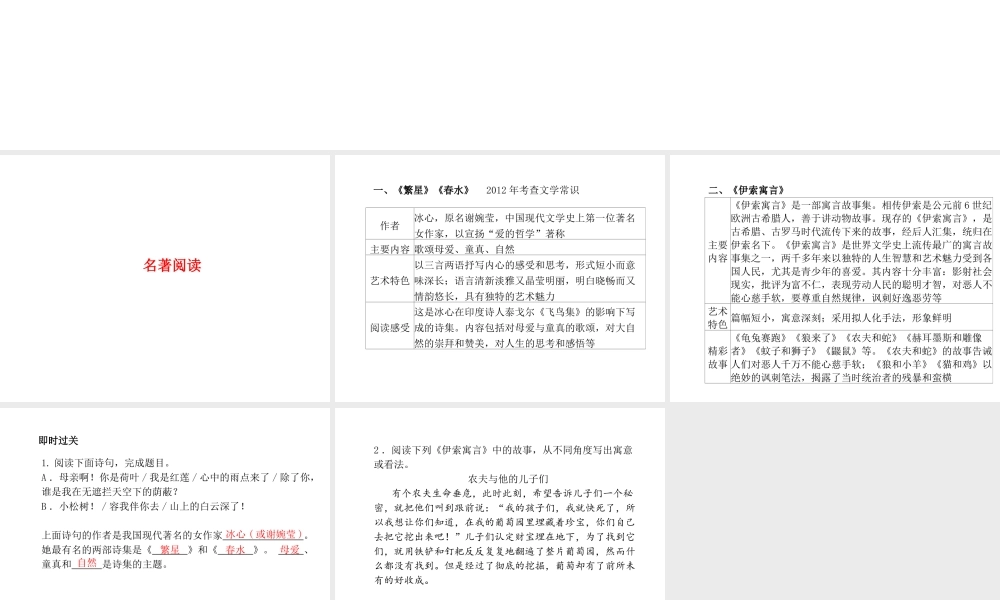 （临沂专版）中考语文 第一部分 系统复习 成绩基石 七上 名著阅读课件-人教版初中九年级全册语文课件