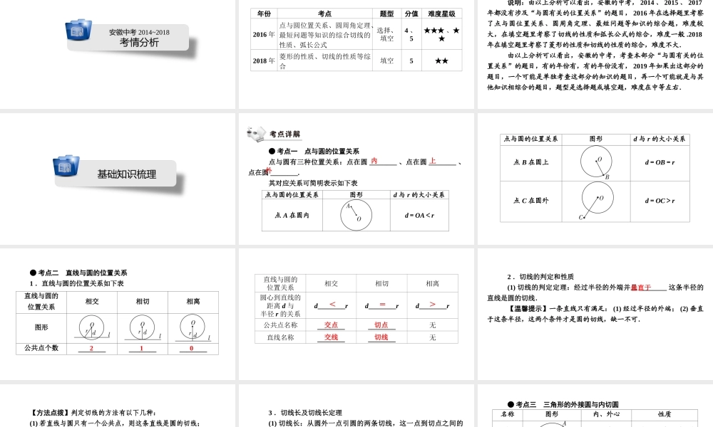 安徽省中考数学决胜一轮复习 第6章 圆 第2节 与圆有关的位置关系课件-人教版初中九年级全册数学课件