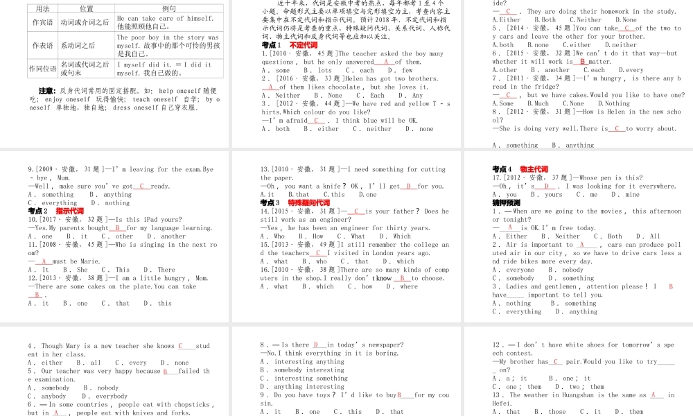安徽省中考英语 第二部分 专题语法 高效突破 专项4 代词课件-人教版初中九年级全册英语课件