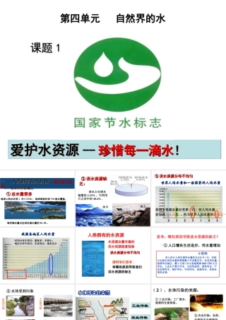 安徽省合肥市肥西县刘河乡九年级化学上册 第四单元 自然界的水 4.1 爱护水资源课件 （新版）新人教版-（新版）新人教版初中九年级上册化学课件