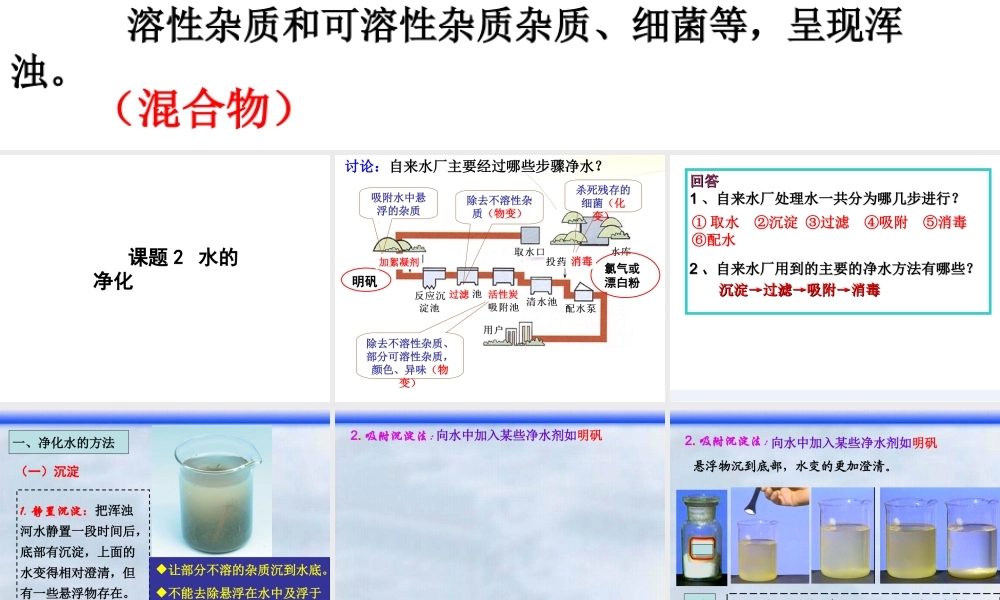 安徽省合肥市肥西县刘河乡九年级化学上册 第四单元 自然界的水 4.2 水的净化课件 （新版）新人教版-（新版）新人教版初中九年级上册化学课件