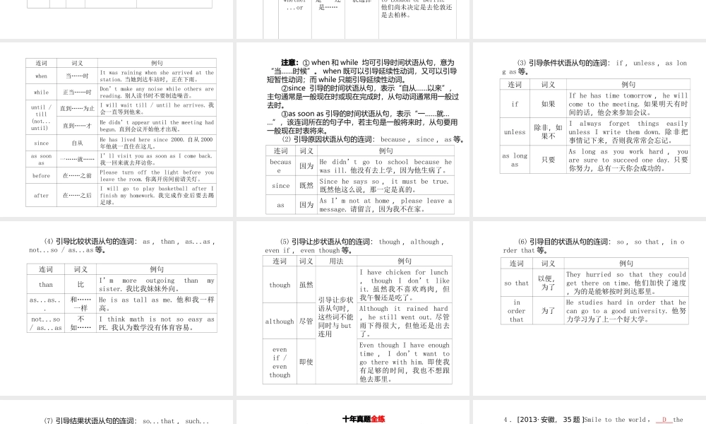 安徽省中考英语 第二部分 专题语法 高效突破 专项6 连词课件-人教版初中九年级全册英语课件