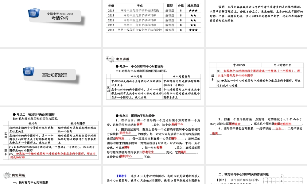 安徽省中考数学决胜一轮复习 第7章 图形与变换 第2节 图形的对称、平移与旋转课件-人教级全册数学课件