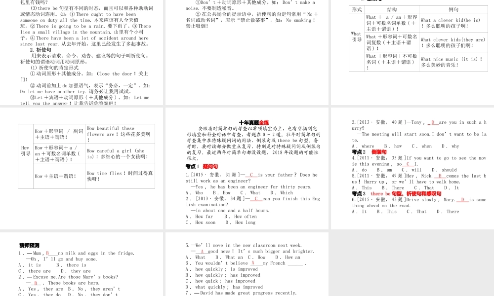 安徽省中考英语 第二部分 专题语法 高效突破 专项13 简单句课件-人教版初中九年级全册英语课件