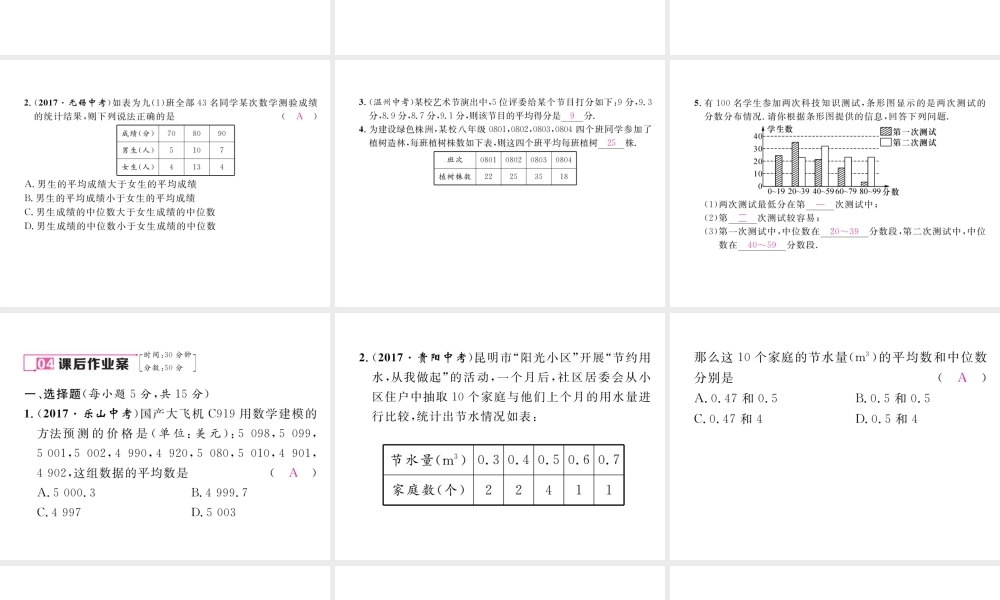 （云南专版）春八年级数学下册 第20章 数据的分析 20.3 课题学习 体质健康测试中的数据分析作业课件 （新版）新人教版-（新版）新人教版初中八年级下册数学课件
