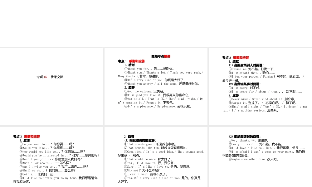 安徽省中考英语 第二部分 专题语法 高效突破 专项15 情景交际课件-人教版初中九年级全册英语课件