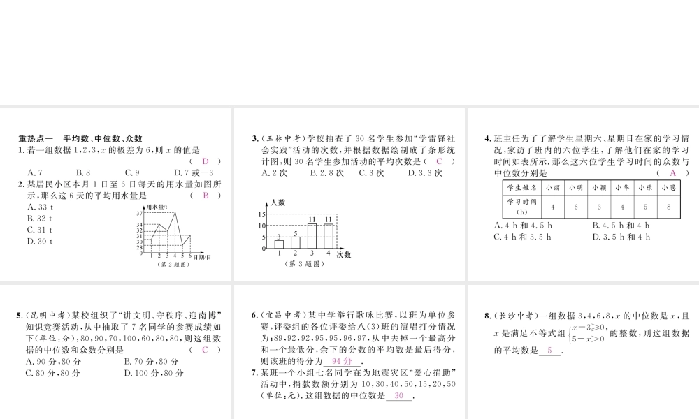 （云南专版）春八年级数学下册 第20章 数据的分析重热点突破作业课件 （新版）新人教版-（新版）新人教版初中八年级下册数学课件