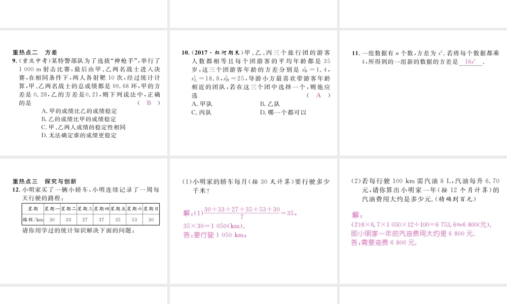 （云南专版）春八年级数学下册 第20章 数据的分析重热点突破作业课件 （新版）新人教版-（新版）新人教版初中八年级下册数学课件