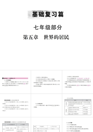 （云南专版）中考地理 第一部分 基础复习篇 七年级 第5章 世界的居民课件-人教版初中九年级全册地理课件