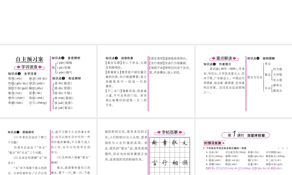 （云南专版）九年级语文上册 6 敬业与乐业作业课件 新人教版-新人教版初中九年级上册语文课件