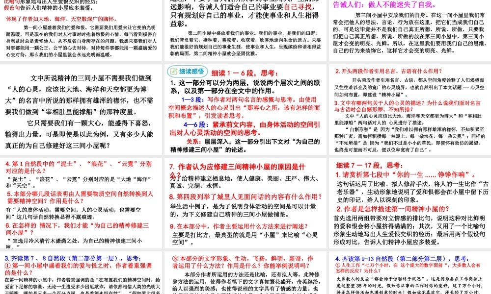 安徽省合肥市九年级语文上册 9《精神的三间小屋》课件 新人教版-新人教版初中九年级上册语文课件