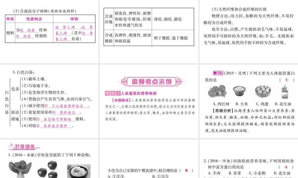 （云南专版）中考化学 第一部分 教材系统复习 第12单元 化学与生活教学讲解课件 新人教版-新人教版初中九年级全册化学课件