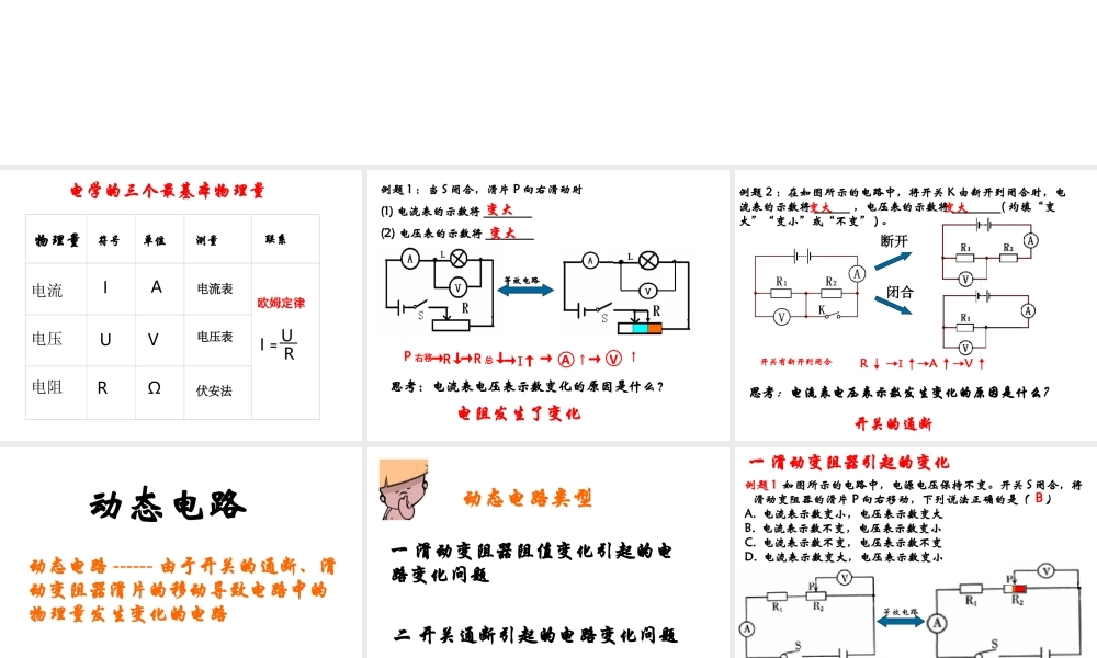安徽省中考物理 动态电路分析复习课件-人教版初中九年级全册物理课件