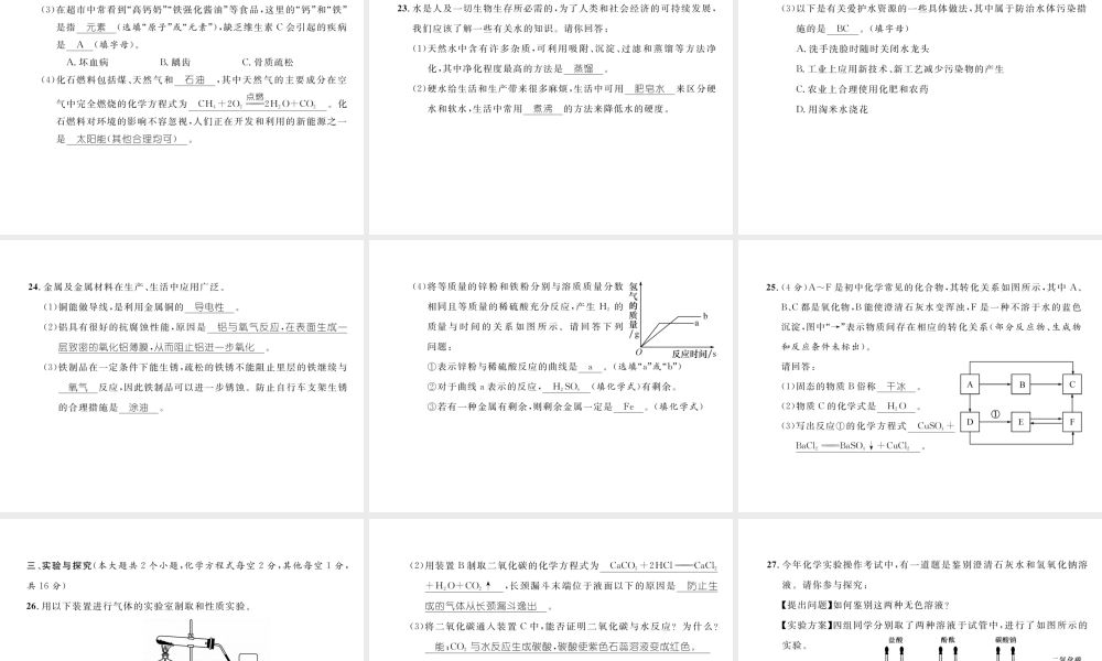 （云南专版）中考化学复习 毕业学业考试模拟卷（二）课件-人教版初中九年级全册化学课件