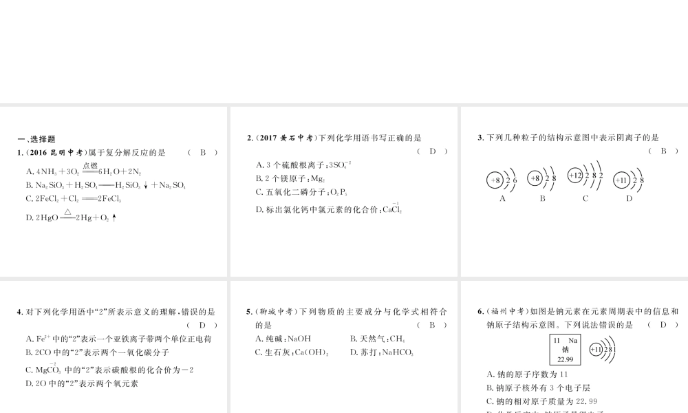 （云南专版）中考化学复习 第二编 专题1 化学用语（精练）课件-人教版初中九年级全册化学课件