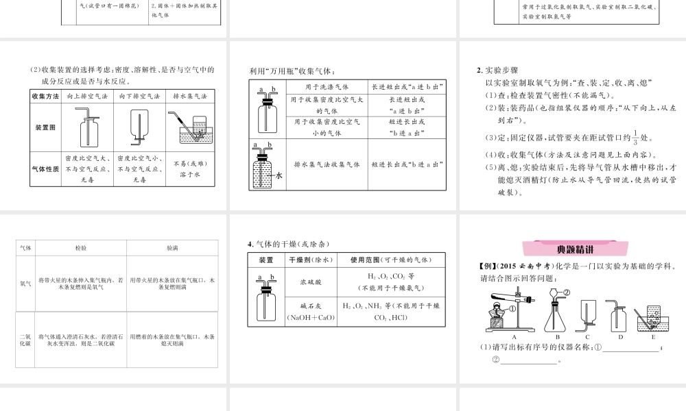 （云南专版）中考化学复习 第二编 专题2 气体的实验室制法（精讲）课件-人教版初中九年级全册化学课件
