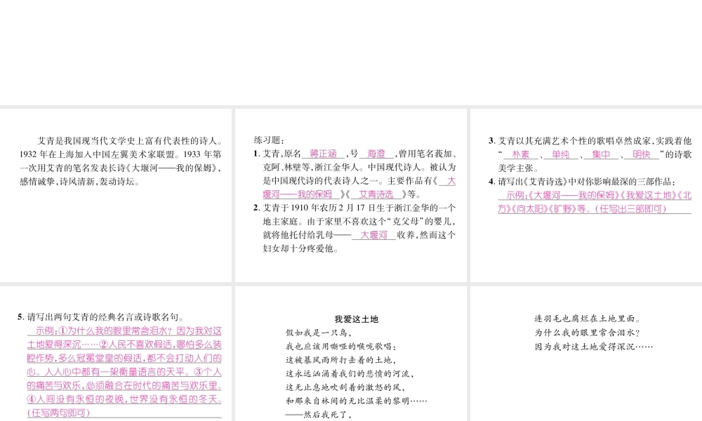 （云南专版）九年级语文上册 名著导读《艾青诗选》如何读诗课件 新人教版-新人教版初中九年级上册语文课件