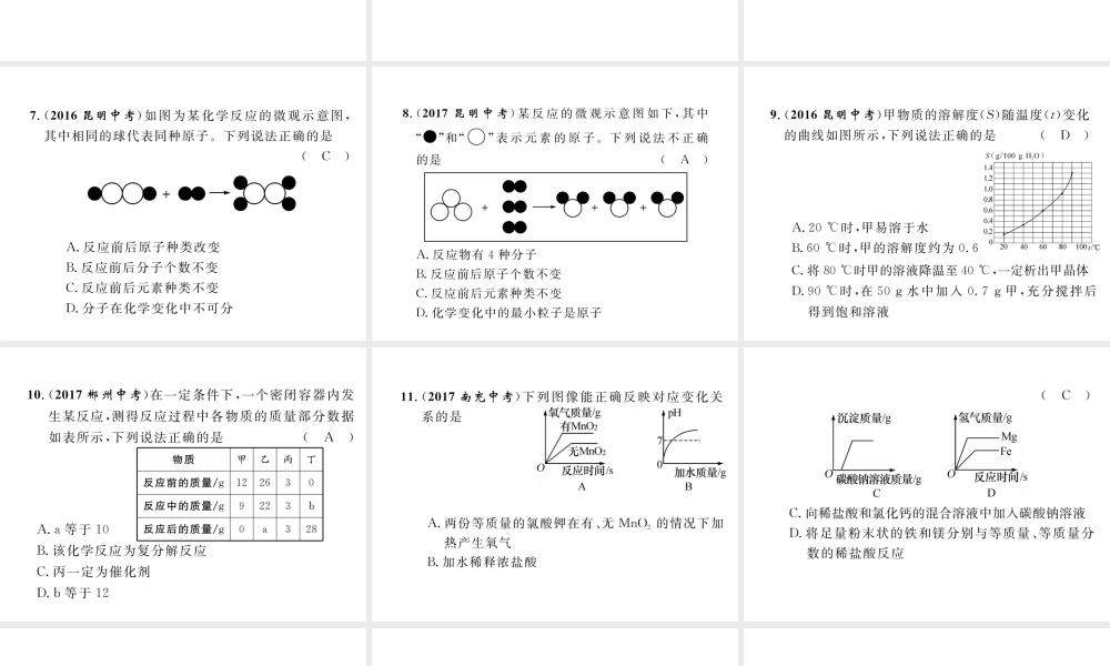 （云南专版）中考化学复习 第二编 专题4 图表图像题（精练）课件-人教版初中九年级全册化学课件