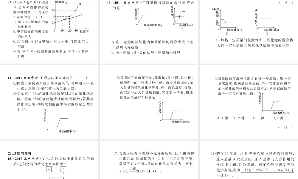 （云南专版）中考化学复习 第二编 专题4 图表图像题（精练）课件-人教版初中九年级全册化学课件