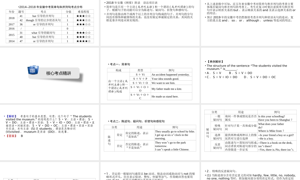 安徽省中考英语二轮复习 第2部分 专题研究 专题13 简单句和并列句课件-人教版初中九年级全册英语课件