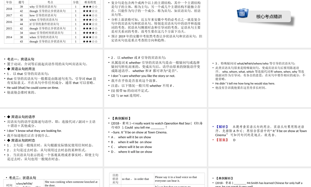安徽省中考英语二轮复习 第2部分 专题研究 专题14 复合句课件-人教版初中九年级全册英语课件