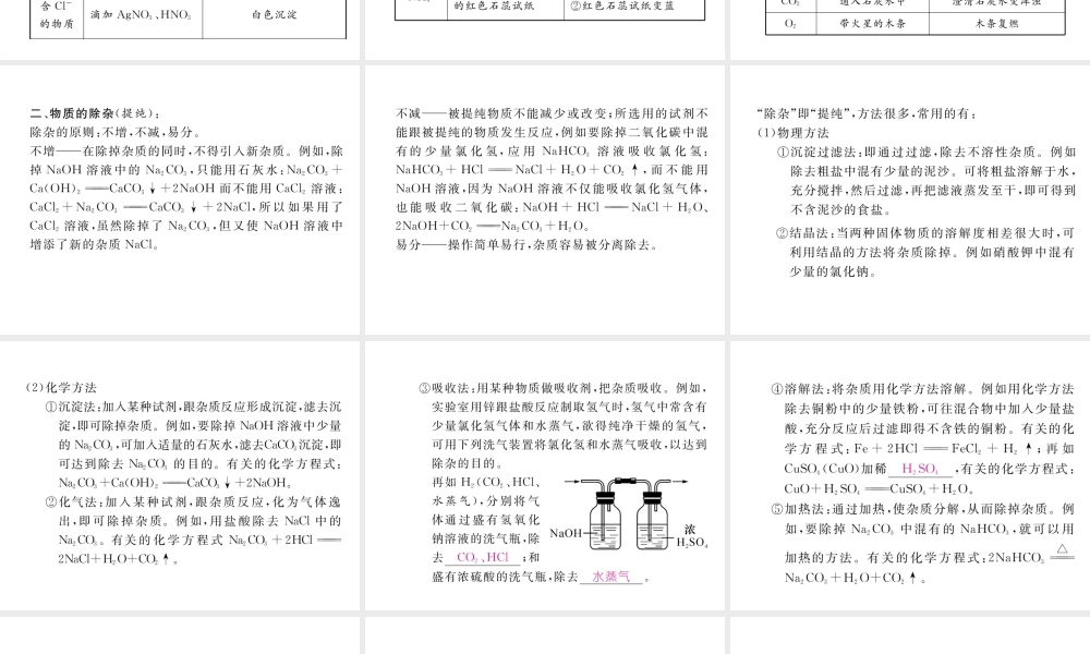 （云南专版）中考化学复习 第二编 专题5 物质的检验 除杂与提纯（精讲）课件-人教版初中九年级全册化学课件