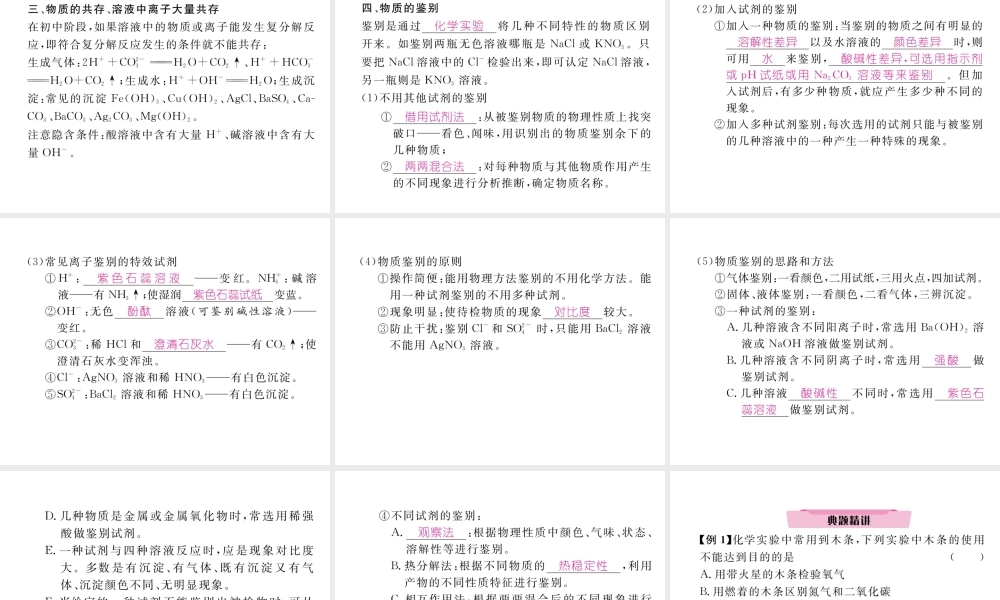 （云南专版）中考化学复习 第二编 专题5 物质的检验 除杂与提纯（精讲）课件-人教版初中九年级全册化学课件