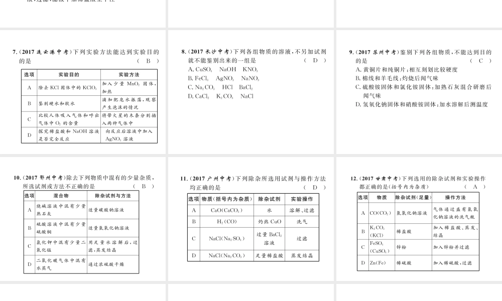 （云南专版）中考化学复习 第二编 专题5 物质的检验 除杂与提纯（精练）课件-人教版初中九年级全册化学课件