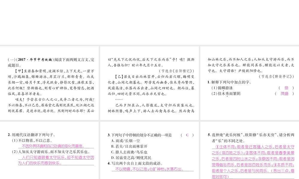 （云南专版）九年级语文上册 双休作业五课件 新人教版-新人教版初中九年级上册语文课件