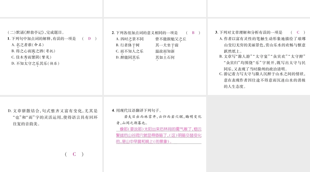 （云南专版）九年级语文上册 双休作业五课件 新人教版-新人教版初中九年级上册语文课件