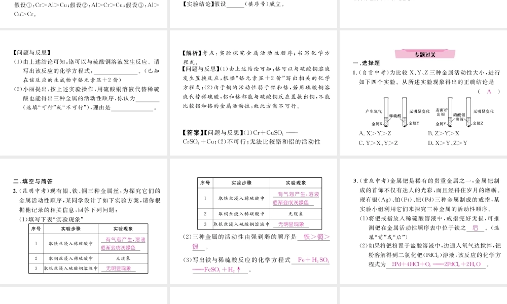 （云南专版）中考化学复习 第二编 专题7 综合探究 五 有关金属活动性顺序的探究（精讲）课件-人教版初中九年级全册化学课件