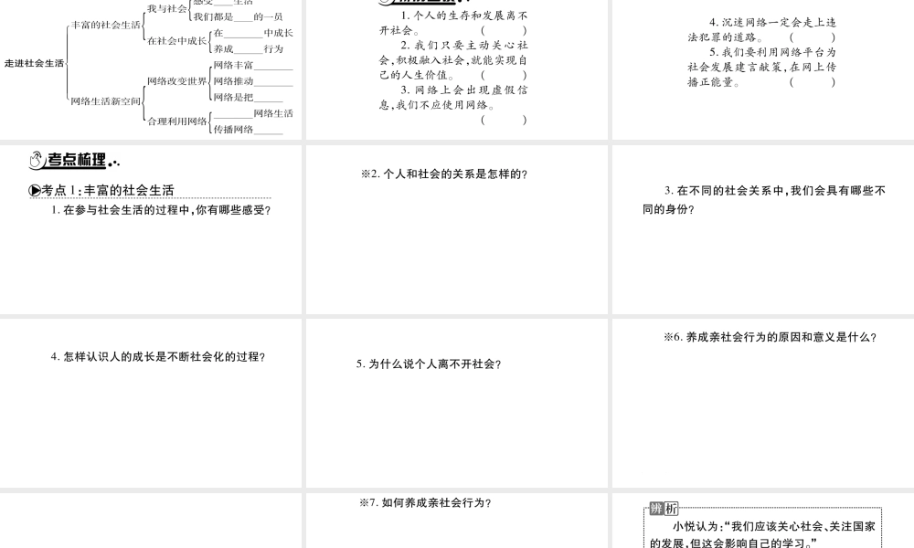 安徽省中考道德与法治总复习 八上 第1单元 走进社会生活知识梳理课件-人教版初中九年级全册政治课件