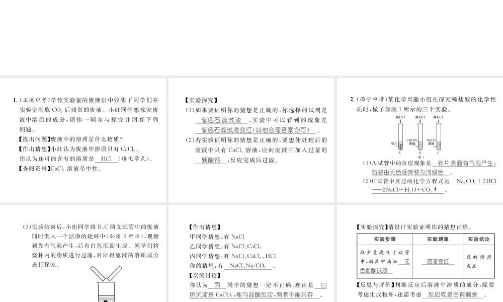 （云南专版）中考化学复习 第二编 专题7 综合探究 一 物质成分问题探究（三）反应后溶液中溶质成分的探究（精练）课件-人教版初中九年级全册化学课件