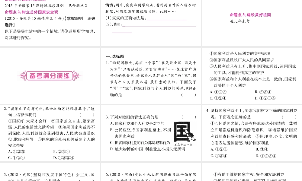安徽省中考道德与法治总复习 八上 第4单元 维护国家利益考点突破课件-人教版初中九年级全册政治课件