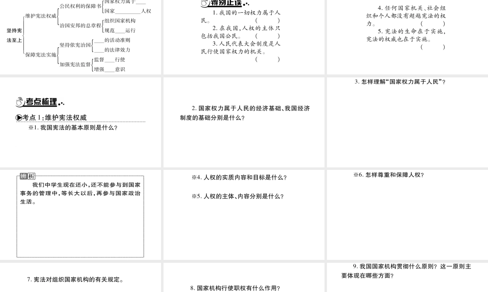 安徽省中考道德与法治总复习 八下 第1单元 坚持宪法至上知识梳理课件-人教版初中九年级全册政治课件