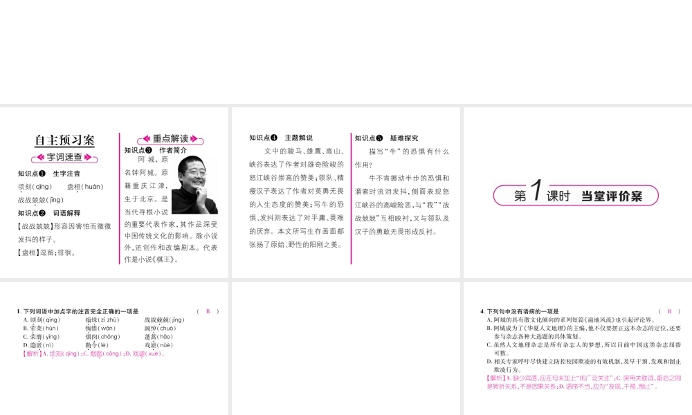 （云南专版）九年级语文下册 7 溜索作业课件 新人教版-新人教版初中九年级下册语文课件