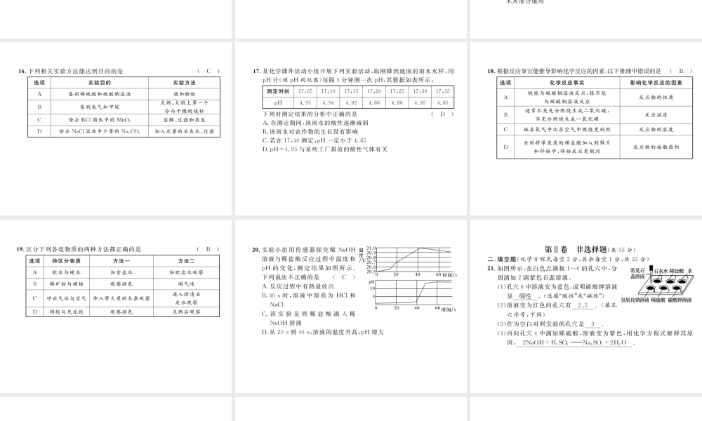 （云南专版）中考化学复习 阶段综合测评（第十、十一、十二单元）课件-人教版初中九年级全册化学课件