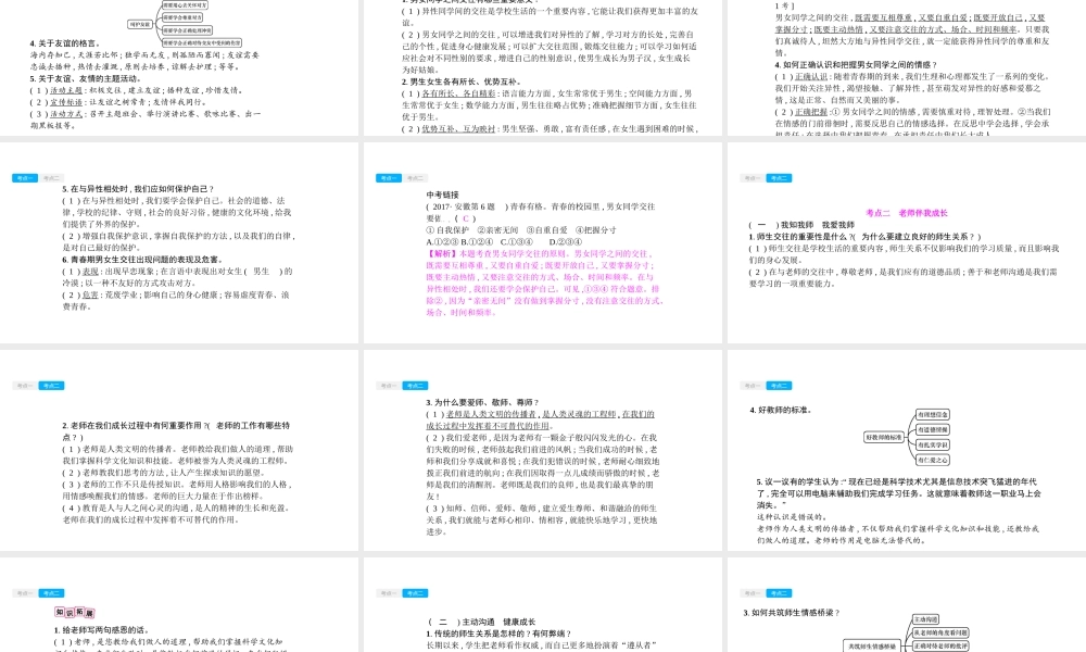 安徽省中考政治一轮复习 八上 第二单元 师友结伴同行课件-人教版初中九年级全册政治课件