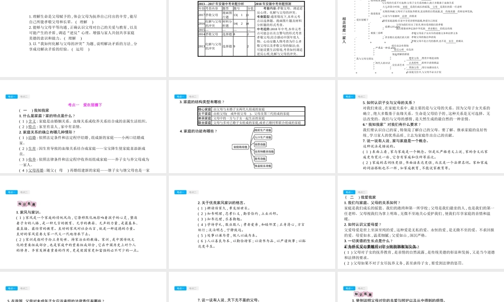 安徽省中考政治一轮复习 八上 第一单元 相亲相爱一家人课件-人教版初中九年级全册政治课件