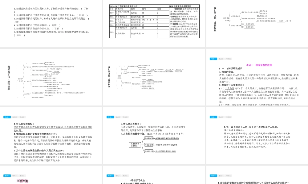 安徽省中考政治一轮复习 八下 第三单元 我们的文化、经济权利课件-人教版初中九年级全册政治课件