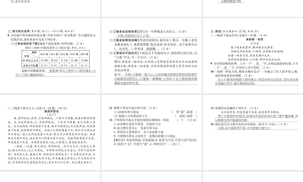 （云南专版）九年级语文下册 第1、2单元达标测试课件 新人教版-新人教版初中九年级下册语文课件