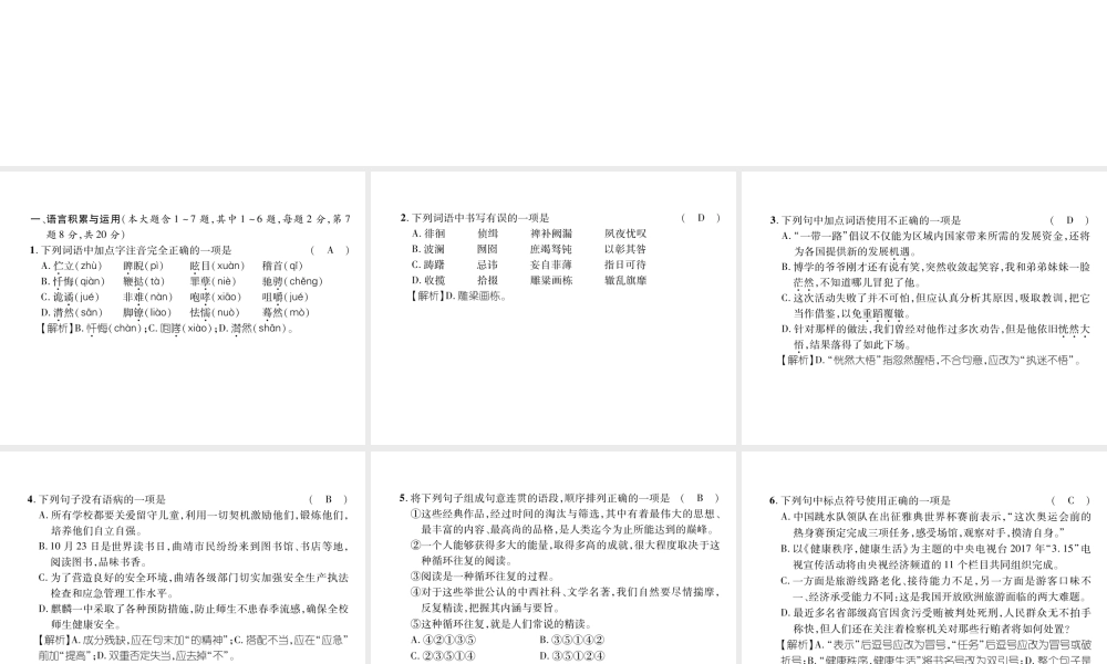 （云南专版）九年级语文下册 第5、6单元达标测试课件 新人教版-新人教版初中九年级下册语文课件