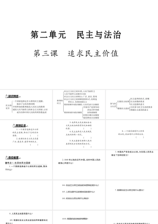 安徽省中考道德与法治总复习 九上 第2单元 民主与法治 第3课 追求民主价值知识梳理课件-人教版初中九年级全册政治课件
