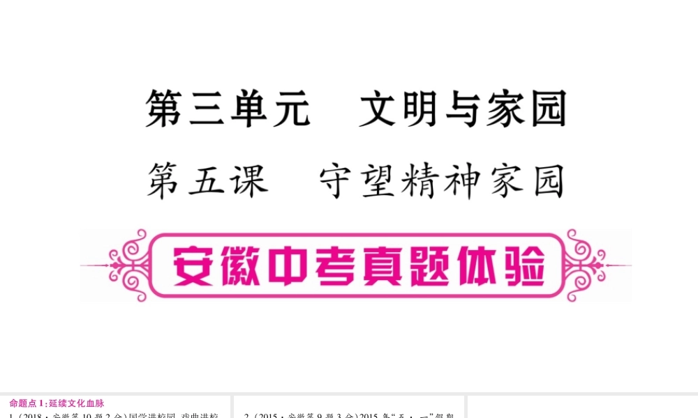 安徽省中考道德与法治总复习 九上 第3单元 文明与家园 第5课 守望精神家园考点突破课件-人教版初中九年级全册政治课件