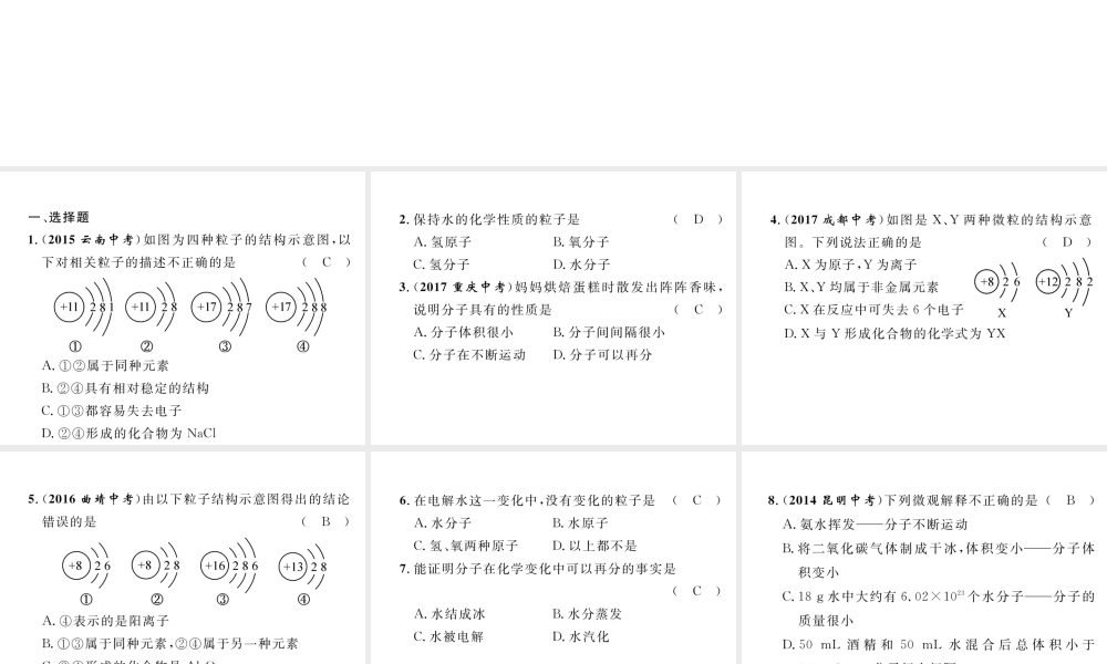 （云南专版）中考化学总复习 第一编 第3单元 物质构成的奥秘（精练）课件-人教版初中九年级全册化学课件