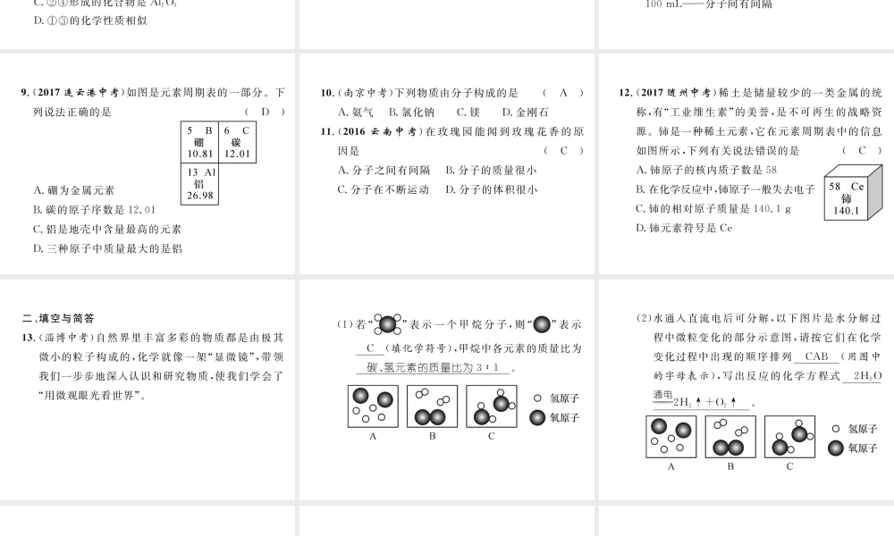 （云南专版）中考化学总复习 第一编 第3单元 物质构成的奥秘（精练）课件-人教版初中九年级全册化学课件