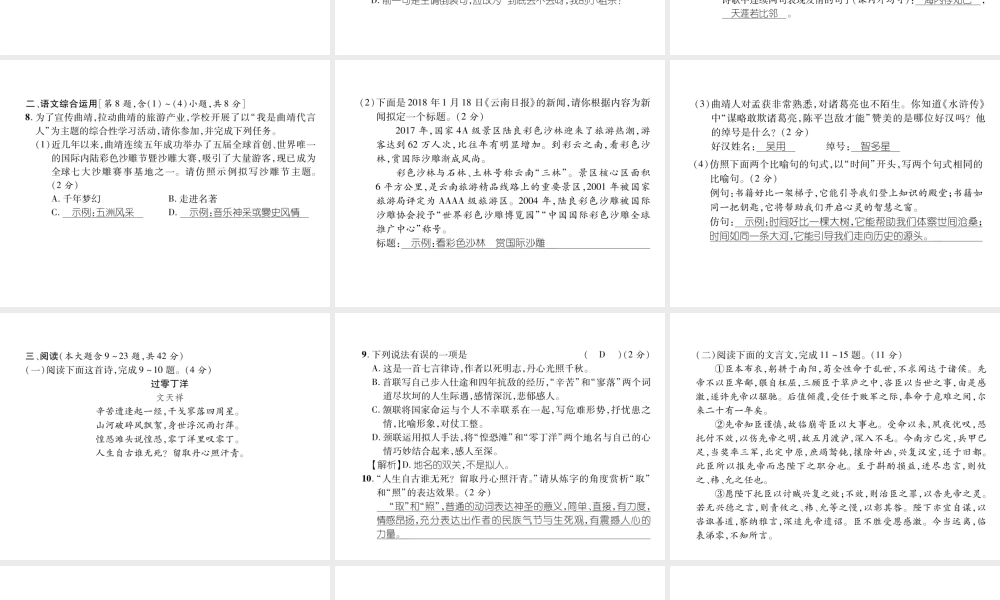 （云南专版）九年级语文下册 期末达标测试课件 新人教版-新人教版初中九年级下册语文课件